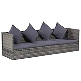 vidaXL Garten-Sofabett mit Kissen Gartensofa Gartenmöbel Gartenliege Loungebett Sofa Garten Schlafsofa Sofa Poly Rattan 200x60cm Grau