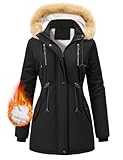 FemiChic Winterjacke Damen Warm Wintermantel Lang Mantel mit Fellkapuze Dicke Damen-Mäntel mit Fell Gefüttert Parka Winterparka Übergangsjacke Winterjacken Herbst Winter Coat(Schwarz,L)