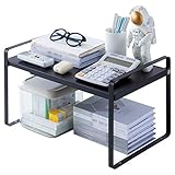 SPELAX Desktop-Ständer für Drucker Desktop-Drucker-Stand-ausziehbarer Faxgerät-Regal-Metallrahmen-Rand-Bücherregal, for Büro Wohnzimmer Druckerschreibtisch (Schwarz/Weiß) Druckerhalterung