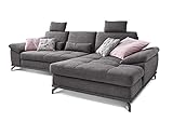 Cavadore Ecksofa Castiel mit Federkern / Großes Sofa in L-Form mit Sitztiefenverstellung, Kopfstützen und XL-Longchair / 312 x 114 x 173 / Webstoff, Grau