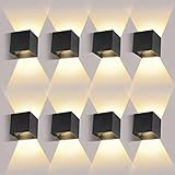 8 Pack LED Wandleuchten Innen/Außen12W Wandlampe Innen Auf und ab Einstellbarer Lichtstrahl 3000K Warmweiß LED Außenwandleuchte IP65 Wasserdichte Wandbeleuchtung Schwarz