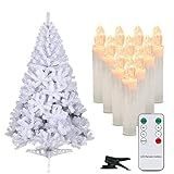 Cecaylie Weihnachtsbaum Künstlich mit Beleuchtung, 120cm Grün PVC mit 200 Spitzen und Ständer, Tannenbaum Christbaum inkl. 20x Warmweiß Dimmbar Christbaumkerzen