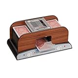 Relaxdays Automatischer Kartenmischer, 2 Sets batteriebetriebene Rommy-Poker-Karten, batteriebetrieben in Holzoptik, Natur, für 8,8 x 6,3 cm große Karten