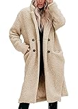 Onsoyours Damen Winterjacke Revers Parka Elegant Trenchcoat Mantel Plüschjacke Plüschmantel Teddy Fleece Jacke Lang Cardigan Outwear Coat Übergangsjacke A Beige S