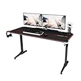 sogesfurniture Gaming Tisch 140cm Gaming Schreibtisch, Gamer Computertisch PC Tisch mit Großer Mausunterlage, Getränkehalter, Kopfhörerhaken, ST-Eagle-1400BK-BH