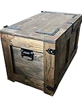 Holztruhe Schatztruhe Aufbewahrungsbox mit vier Räder. Holzkiste Truhe Couchtisch Beistelltisch Vintage Shabby chic klappbarem Deckel und Stauraum. Holzmobel