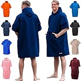 BELIEFF Surf Poncho - Unisex wind und kälteabweisend, warmes Fleece innen, schmutzabweisendes Softshell außen mit Taschen weit verbreitet als Strandponcho, Badeponcho, Regenponcho - Blau