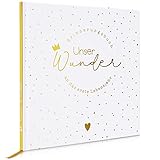 MilaBoo® Babyalbum 'Unser Wunder' Hardcover gold I Fotoalbum Baby für das erste Lebensjahr I besonderes Geschenk zur Geburt Junge und Mädchen I Mein erstes Jahr Baby Buch