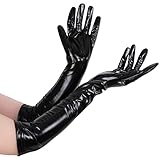 Geyoga Damen Schwarze Lange Handschuhe Elastische Glänzende Opernhandschuhe, 20 Zoll