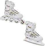 Raven Profession Inliner für Kinder und Erwachsene mit Einstellbarer Größe,Optional 2in1 mit Schlittschuhen,Inline Skates Kinder,Schlittschuhe,Rollschuhe,Abec7 Kugellager,White/Gold mit Kufen 31-35