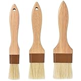 3 Stücke BBQ Pinsel Holz, Küchenpinsel für Grill, Natürliche Borsten Gebäck, Backpinsel mit Naturborsten Natur, Brotpinsel Pinsel mit Langem Holzgriff für Backen, Kochen, Grillen & Outdoor