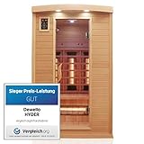 Dewello Infrarotkabine Hyder 115x105 für 1-2 Personen aus Hemlock Holz mit Vollspektrumstrahler