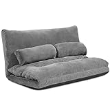 COSTWAY Bodensofa Sofabett klappbar, 6-stufig einstellbares Bodensessel, Bodenstuhl mit 2 Kissen, Boden Sitzkissen mit Rückenlehne, Klappsofa gepolstert Sofa Bett für Schlafzimmer Wohnzimmer (Grau)