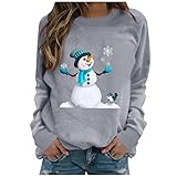 yiouyisheng Weihnachtspullover Damen Sweatshirt Rundhals Langarm Weihnachten Pullover Teenager Mädchen Christmas Sweat Oberteile, Weihnachtsmotive Bunte Lichterkette Rentier Schneemann Weihnachtsbaum