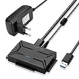 AGPTEK USB 3.0 zu IDE/SATA Konverter, Festplattenadapter mit Power-Schalter für 2.5'/3.5' SATA/IDE/SSD Festplatten, Unterstützt 4TB, Inklusive 12V 2A Stromadapter & USB 3.0 Kabel - MEHRWEG