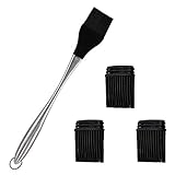 Silikon Pinsel für Küche Grill Backen 4 PCS Grillpinsel Edelstahl Silikon Hitzebeständig, BBQ Backpinsel Silikon Schwarz, Küchenpinsel öl Silikon Set für BBQ Backen Kochen Weich und Langlebiges Silber