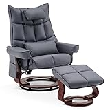 M MCombo Relaxsessel mit Hocker, Drehbare Fernsehsessel mit Liegefunktion, Moderner TV-Sessel Stuhl für Wohnzimmer, mit Kissen & Seitentasche, Mikrofaser-Stoff, 9076 (Blaugrau)