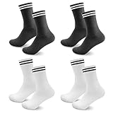 Sneaker Socken Herren Damen, 4 paar Unisex socks Atmungsaktiv Sportsocken Laufsocken Lange Business & Freizeit Baumwollsocken Schwarz Weiß Grau, Ideal für Herbst & Winter 39-42