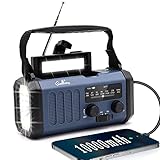 Tragbares Solarradio,Dynamo Kurbel Notfallradio mit 10000mAh Power Bank für USB Anschluss, batteriebetriebenes AM FM Radio,3 Modi LED Taschenlampe,laute SOS Sirene,Beste Outdoor Camping Überlebens Kit