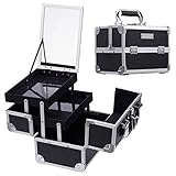 Kosmetikkoffer Schminkkoffer Kosmetik Make up Organizer Koffer Multikoffer Etagenkoffer, Mit Schlüssel und Spiegel Verschließbar, Friseurkoffer Makeup Koffer Schwarz