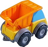 HABA 305180 - Spielzeugauto Muldenkipper, Baustellenfahrzeug für Kinder ab 2 Jahren für drinnen und draußen, Lastwagen 13 cm mit Mulde zum Transportieren und Abladen,Blau