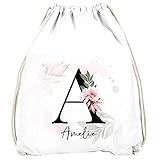 SpecialMe® Kinder Turnbeutel personalisiert Buchstabe Monogramm Initiale personalisierte Geschenke Mädchen Jungen Blumenhintergrund weiß Unisize