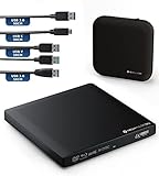 techPulse120 Externes UltraHD UHD 4k 3D M-DISC BDXL HDR10 100GB USB 3.0 & USB-C Laufwerk Bluray Brenner Burner Superdrive UltraSlim BD DVD CD Ultra Paket Tasche 90cm Anschlusskabel Aluminium Schwarz