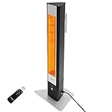 VASNER Infrarot Standheizstrahler HeatTower 2500 Watt 4 Heizstufen Heizstrahler elektrisch mit Fernbedienung IP65 Schutz ideal für Terrasse Balkon und Bad (Schwarz)