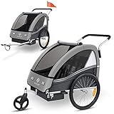 KESSER® Kinderanhänger Fahrradanhänger Sport-RX 2 in 1 Joggerfunktion Kinderfahrradanhänger + 5-Punkt Sicherheitsgurt 360Ḟ-Vorderrad Jogger Buggy Fahrrad Anhänger 1 bis 2 Kinder max. 40kg, Hellgrau