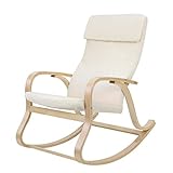 SONGMICS Schaukelstuhl, Schwingsessel, Relaxstuhl, Belastbarkeit 120 kg, Gestell aus Birkenholz, Bezug aus Leinenimitat, beige LYY30M, 65 x 90 x 98 cm