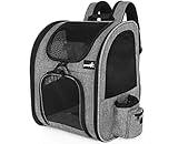 pecute Haustier Rucksack mit Netzfenster, Tragbare und Faltbare Katzentasche, Atmungsaktive und Leichte Hundetasche, Wasserdichtes Oxford-Tuch, Multifunktionales Rutschfestes Grau, 43*34*28cm, 6kg