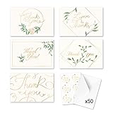 Rileys & Co Dankeskarten Hochzeitskarten, Goldfolie, klassische 50 Hochzeitskarten, mit Aufklebern & Umschlägen | Bulk Thank You Notes Blanko auf der Innenseite | Grün & Goldfolie Danke