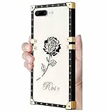 TTVV Glitzer Hülle für iPhone 7 Plus/8 Plus,Diamant Bling Rose Blume Handyhülle Square Case für Mädchen Verstärkte Ecken Outdoor Stoßfest Schützhülle, Weiß