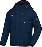 geeksport Ski Jacken Herren Winterjack Hoodie Fleecejacke für Winter Skianzug Herren dicke Schijacke Winter warm winddicht(Navy Blau XL)