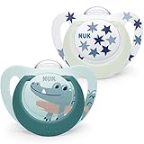 NUK Star Babyschnuller | 18–36 Monate | Day & Night Schnuller | BPA-freies Silikon | Green Crocodile | 2-teilig