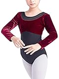 CHICTRY Samt Ballettanzug Kinder Mädchen Langarm Ballett Tanz Gymnastik Body Trikot V-Ausschnitt Turnanzug Mit Knöpfe Wettbewerb Kostüm Burgundy B 122-128