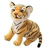 Plüsch Tiger mit Streifen Stofftier Und Kuschelige Puppe Kawaii ausgestopftes Tier Kissen Plüschtier Pluschspielzeug Weich Flauschig für Mädchen Jungen Babys zum Kuscheln Spielen Schlafen,23CM,Gelb