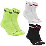 GripGrab Unisex Classic Regular Cut 1er und 3er Set Sommer Fahrradsocken Rennrad Mountainbike Indoor Cycling Radsport Fahrrad Socken, Schwarz/Weiß/Gelb Hi-Vis-3 Paare, L (44-47)