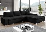 FURNIX Ecksofa Tommaso mit Schlaffunktion und Bettkasten - Couch Sofa mit Kissen - L-Form Sofa, Stellfüße in Chromoptik - B297 x T210 x H85 cm, Liegefläche 255 x 150 cm - MH97 (schwarz)