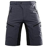 Hiauspor Herren-Fahrradhose-Mountainbike-Hose-kurz-MTB-Shorts Radhose Elastizität Outdoor Wanderhose Sportshose Fitnesshose Taschen mit reißverschluss(DK Grau,L)