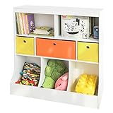 SoBuy KMB26-W Kinder Bücherregal Kinderregal mit 5 Ablagefächern und 3 Stoffboxen Spielzeugregal Aufbewahrungsregal für Kinder Spielzeug-Organizer Weiß BHT ca.: 92x93x40cm