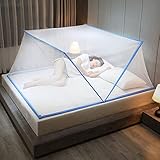 Moskitonetz Bett Baldachin Pop Up Faltbare doppelte Tür Anti Mosquito Bites,Tragbares Bettnetz Doppelbett mit Moskitonetz (190 * 85 * 80 cm,Blue)