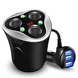 KFZ Zigarettenanzünder Verteiler 3 Fach Auto Ladegerät Adapter mit 3 USB Ports 12/24V 120W DC Power Getrennte Schalter LED Display für Handy iPhone Samsung GPS Autokamera Bluetooth Geräte