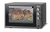 ICQN 60 Liter XXL Minibackofen, 1800 W, Umluft, Pizza-Ofen, Doppelverglasung, Drehspieß, Timer, inkl. Backblech Set, Elektrischer Mini Ofen, 40°-230°C, Emailliert Black, Anthrazit