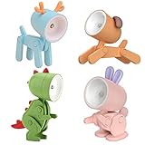 4 Pcs Tier LED Nachtlicht Kinder, Warmweiß Nachtlampe Kawaii Tischlampe Deko Lampe Batterie Nachttischlampe Zufällige Farbe - Hund Hirsch Dino Hase