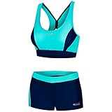 Aqua Speed Sportbikini Set Damen | Zweiteilige Badebekleidung | Zweiteiler | 2-Piece Swimsuit | Schwimmbikini Frauen | sportliche Bademode | Beachvolleyball | Gr. 38, 42 Türkis - Navy | Fiona