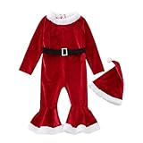 KCDING weihnachtskleid Baby rosa Baby Bekleidungsset Kleinkind Mädchen Weihnachten Langarm Fleece Strampler Bell Bottoms Flare Jumpsuit Hut Set Neugeborenes Junge Weihnachts Pyjama mädchen