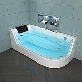 Home Deluxe - Whirlpool Badewanne - CARICA weiß mit Heizung und Massage - Maße: 170 x 80 x 59 cm | Eckwanne, Indoor Jacuzzi (Rechte Ausführung)