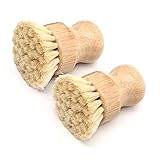 Küchen-Scheuerbürste Spülbürste Natur-Sisal Spülbürste Rund-Scheuerbürste Töpfe Pfannen Gemüse Haushalts-Reinigungsbürste, 2er Pack