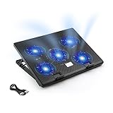 Laptop Kühlpads 12-17 Zoll, Laptop Kühler 5 Lüfter mit LEDs, 6 Stufen höhenverstellbar, 2 USB-Ports, Notebook Cooling Pad Cooler Ständer, Laptop-Kühlhalterung, 2000 RPM